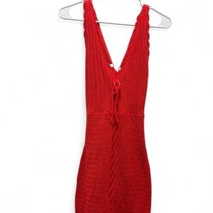 Elegant Crochet Red Midi Dress